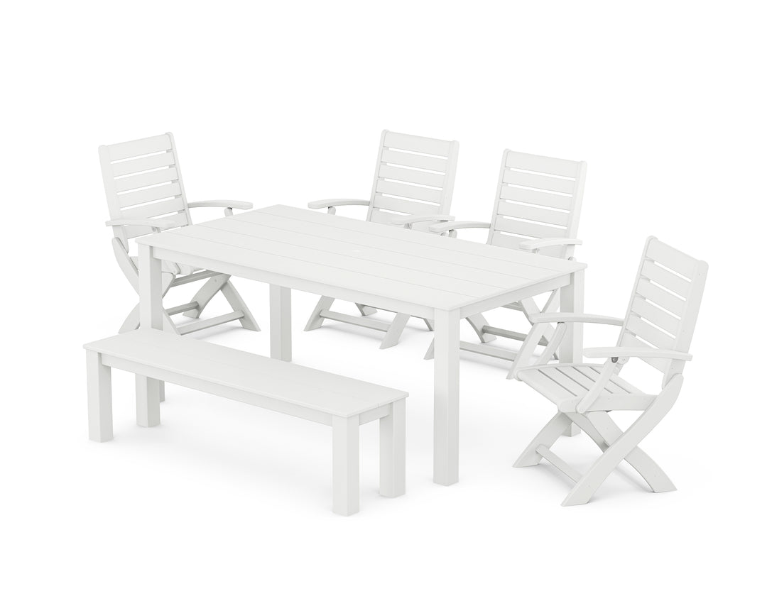 POLYWOOD® Signature Folding Chair 6-Piece Parsons Dining Set with Bench