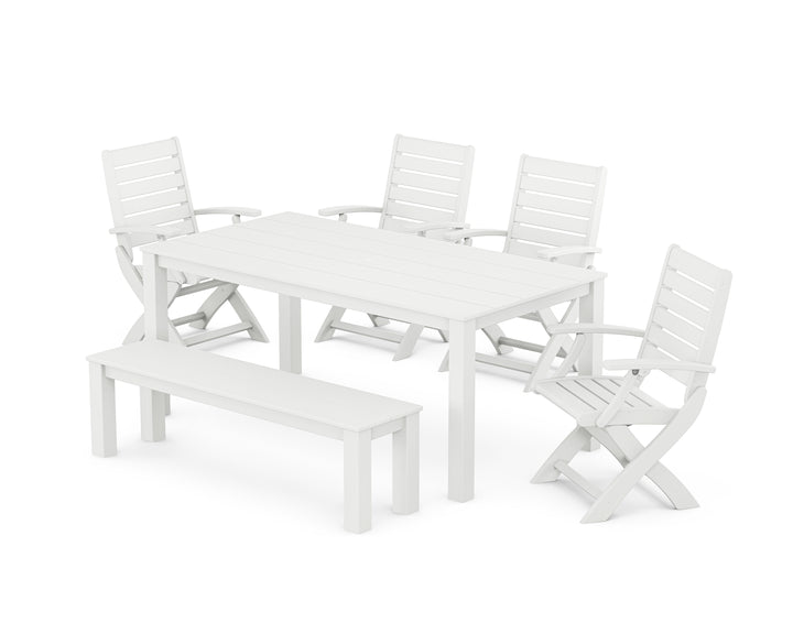 POLYWOOD® Signature Folding Chair 6-Piece Parsons Dining Set with Bench