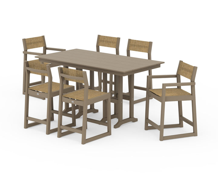 POLYWOOD® EDGE Sling 7-Piece Farmhouse Counter Set with Trestle Legs