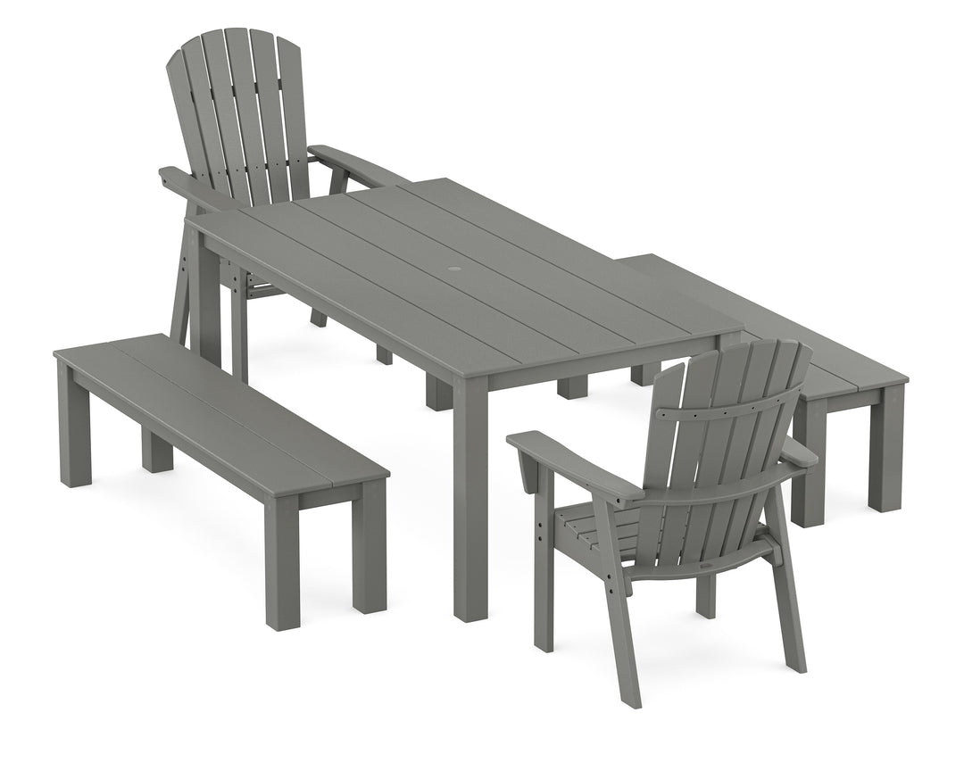 POLYWOOD® Nautical Curveback Adirondack 5-Piece Parsons Dining Set with Benches