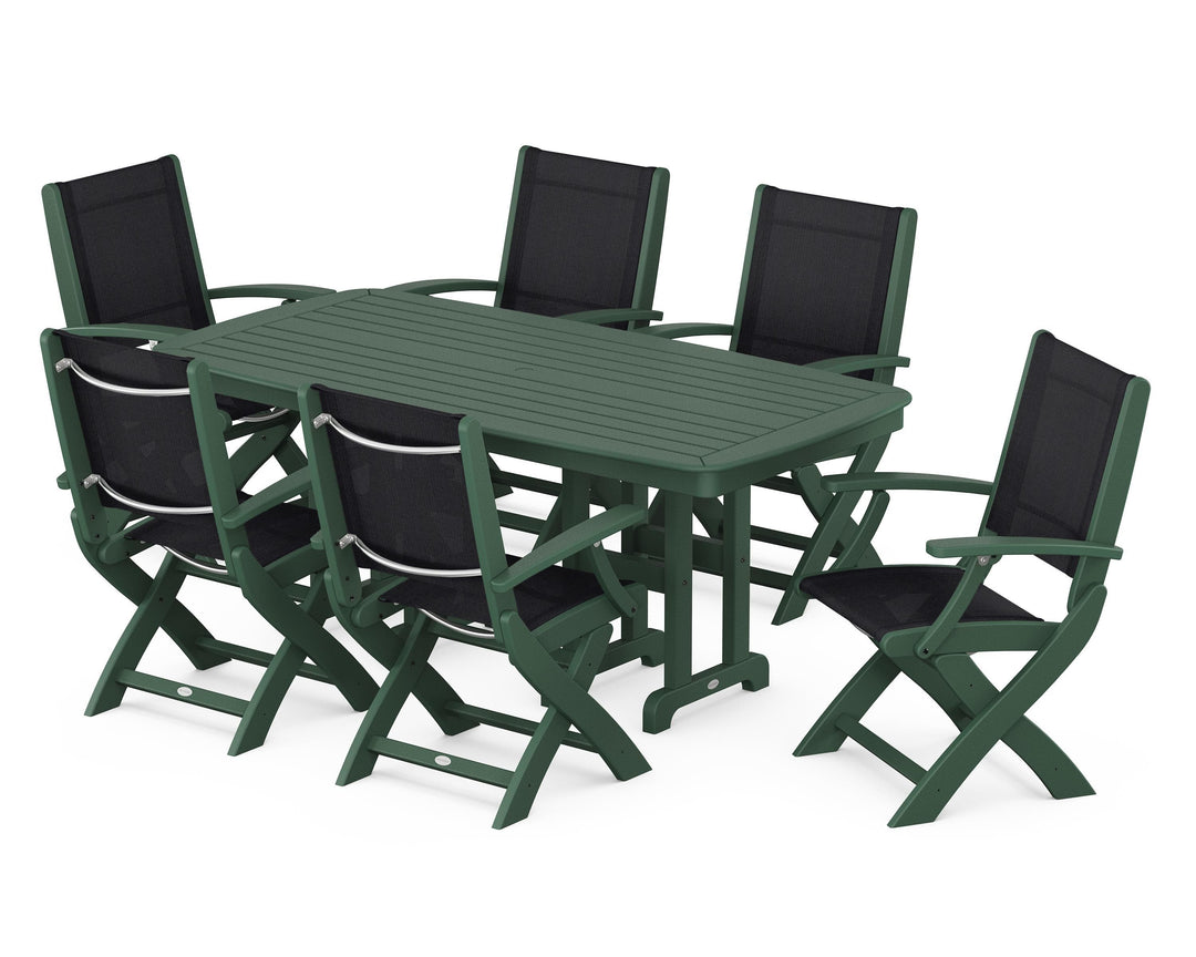 POLYWOOD® Coastal Folding Arm Chair 7-Piece Dining Set