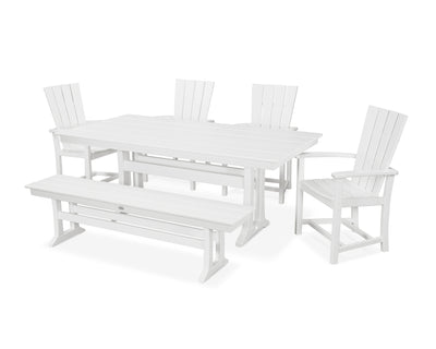 Quattro 6-Piece Farmhouse Dining Set with Trestle Legs and Bench