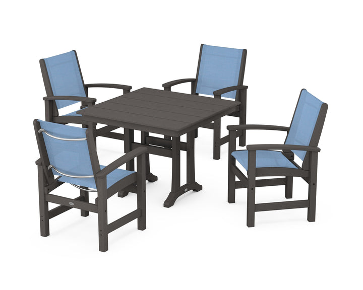 POLYWOOD® Coastal 5-Piece Farmhouse Dining Set With Trestle Legs