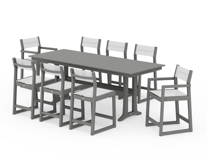 POLYWOOD® EDGE Sling 9-Piece Farmhouse Counter Set with Trestle Legs