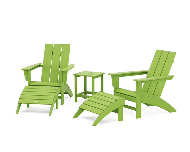 POLYWOOD® Modern Adirondack Chair 5-Piece Set with Ottomans and 18" Side Table