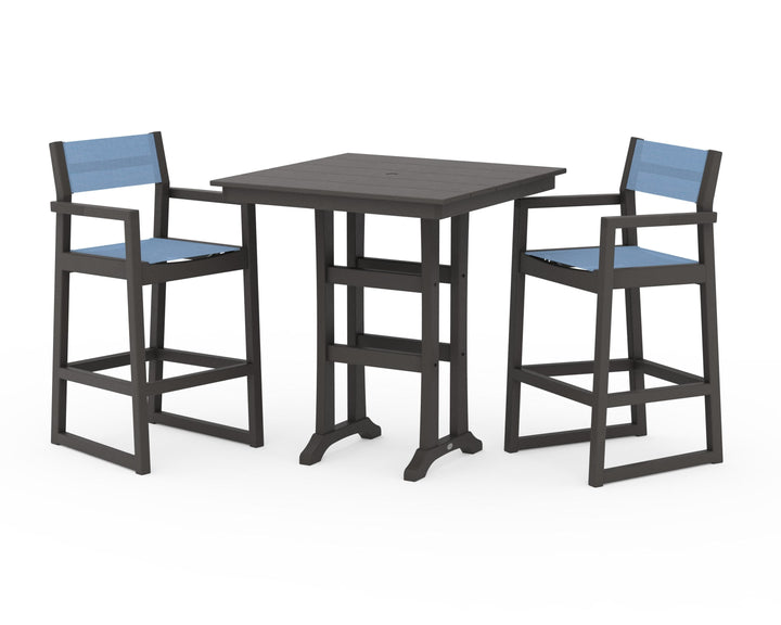 POLYWOOD® EDGE Sling Arm Chair 3-Piece Farmhouse Bar Set with Trestle Legs