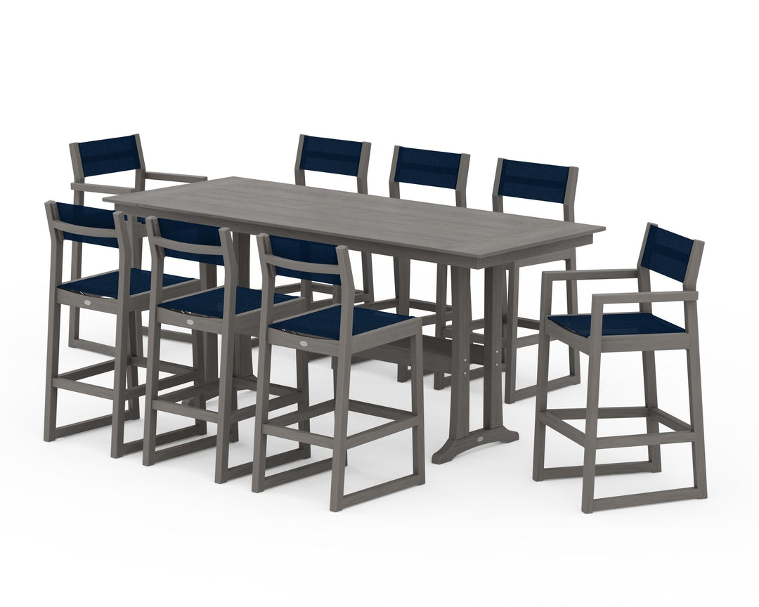 POLYWOOD® EDGE Sling 9-Piece Farmhouse Bar Set with Trestle Legs