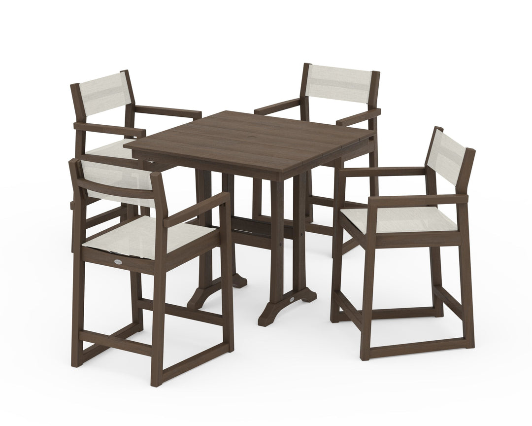 POLYWOOD® EDGE Sling Arm Chair 5-Piece Farmhouse Counter Set with Trestle Legs