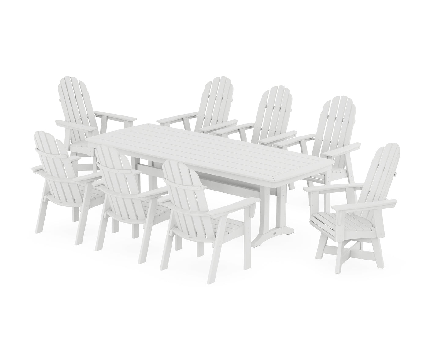 Vineyard Curveback Adirondack Swivel 9-Piece Dining Set with Trestle Legs