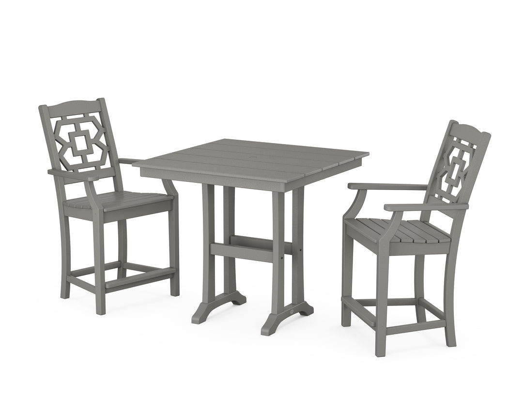 Martha Stewart by POLYWOOD® Chinoiserie 3-Piece Farmhouse Counter Set with Trestle Legs