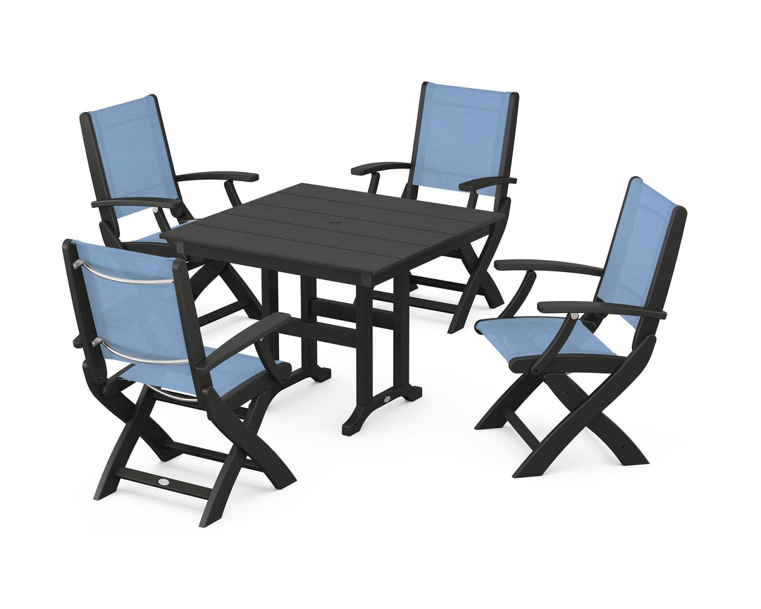 POLYWOOD® Coastal Folding Chair 5-Piece Farmhouse Dining Set