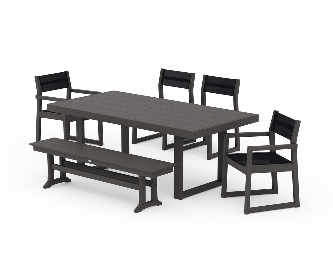 POLYWOOD® EDGE Sling 6-Piece Dining Set with Bench