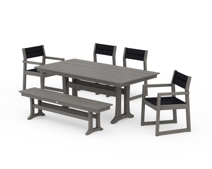 POLYWOOD® EDGE Sling 6-Piece Farmhouse Dining Set With Trestle Legs