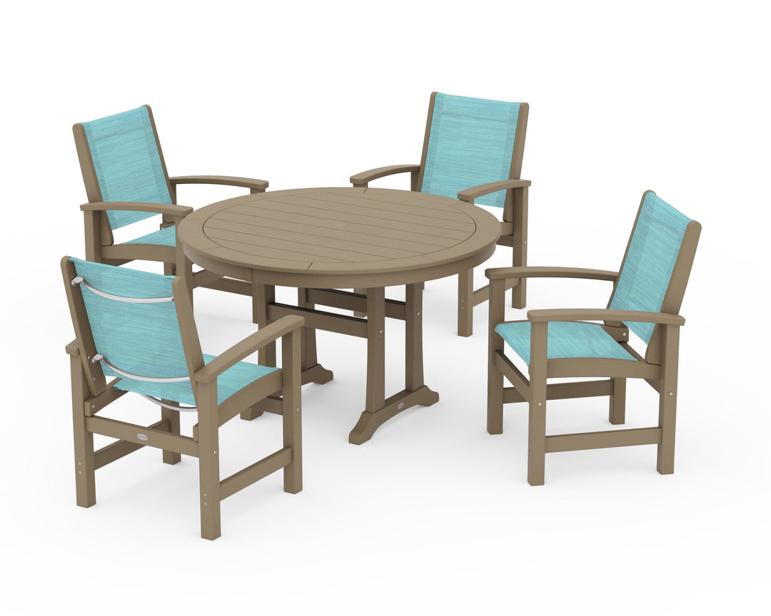 POLYWOOD® Coastal 5-Piece Round Dining Set with Trestle Legs