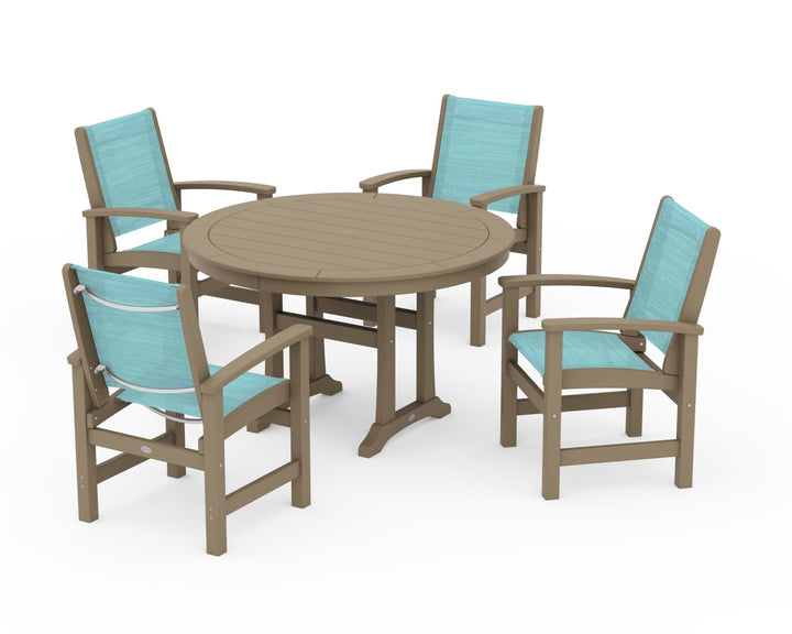 POLYWOOD® Coastal 5-Piece Round Dining Set with Trestle Legs