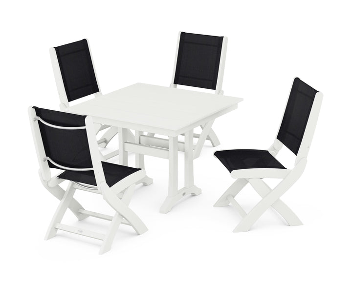 POLYWOOD® Coastal Folding Side Chair 5-Piece Farmhouse Dining Set With Trestle Legs