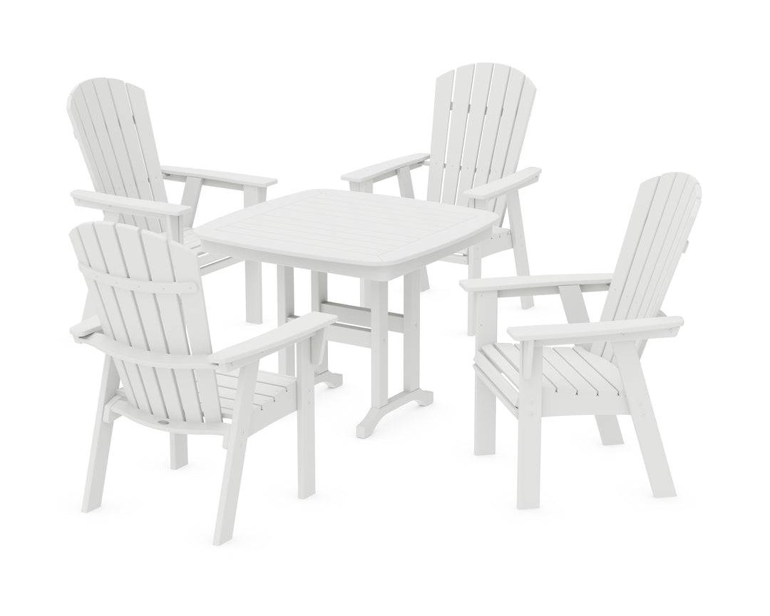 POLYWOOD® Nautical Curveback Adirondack 5-Piece Dining Set with Square Dining Table