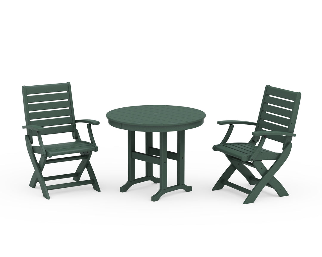 POLYWOOD® Signature Folding Chair 3-Piece Round Farmhouse Dining Set