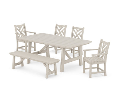 Chippendale 6-Piece Rustic Farmhouse Dining Set With Bench