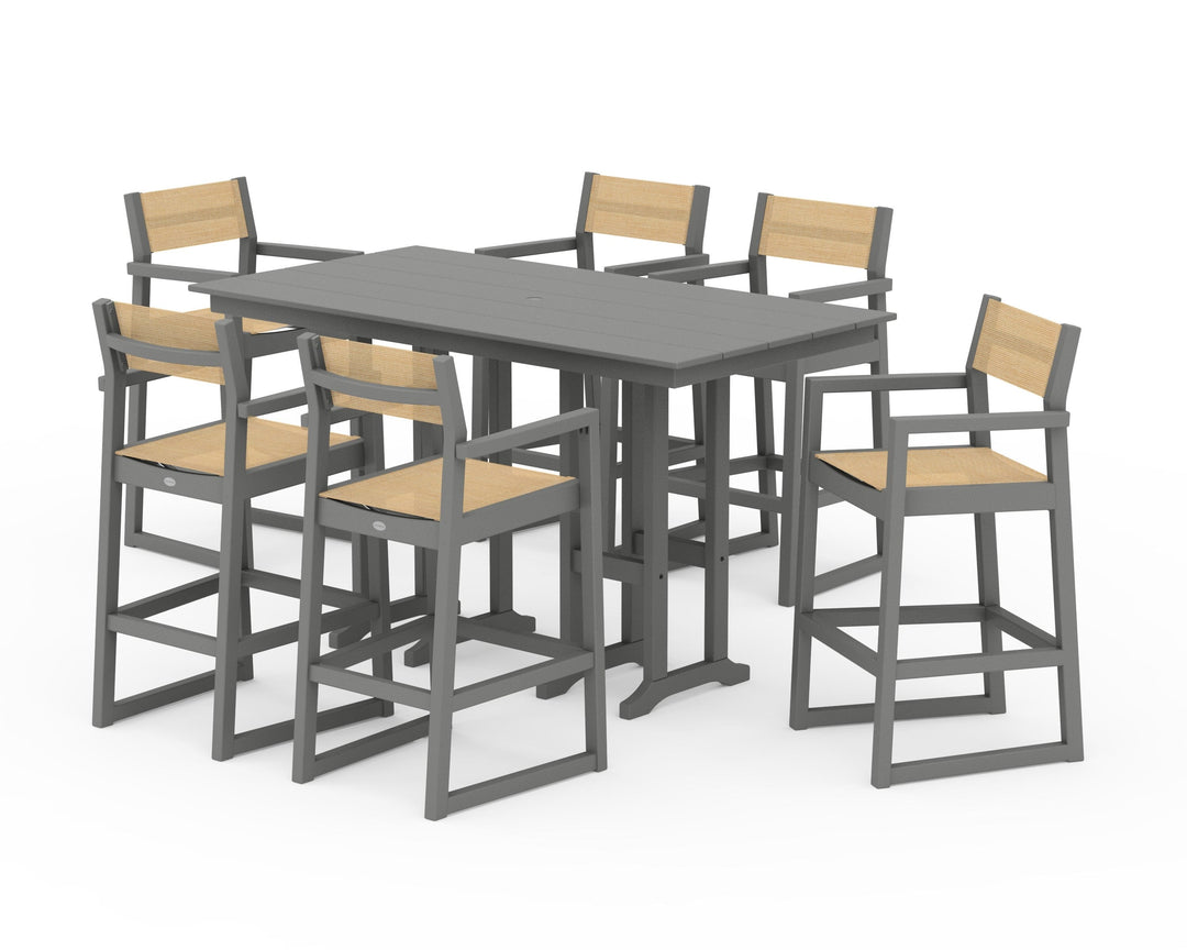 POLYWOOD® EDGE Sling Arm Chair 7-Piece Farmhouse Bar Set