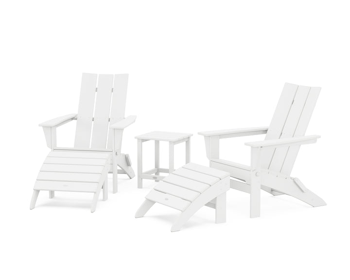 POLYWOOD® Modern Folding Adirondack Chair 5-Piece Set with Ottomans and 18" Side Table
