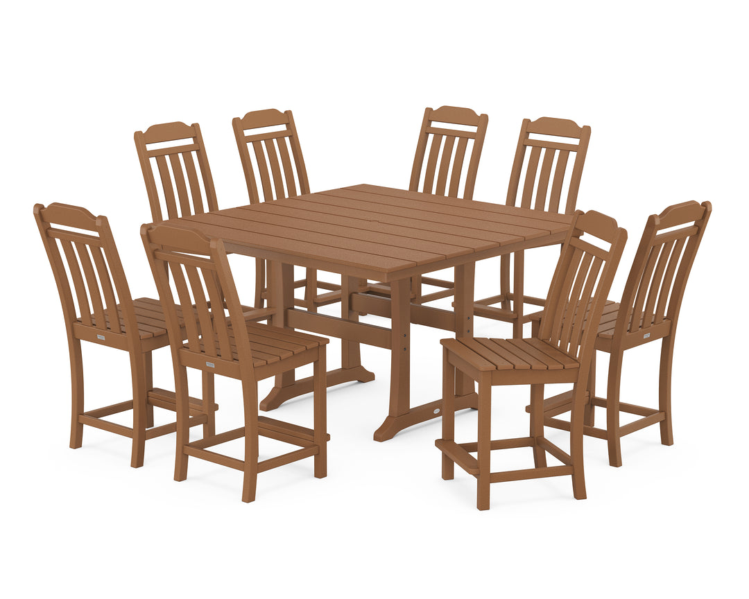 Country Living Cottage 9-Piece Square Farmhouse Side Chair Counter Set with Trestle Legs