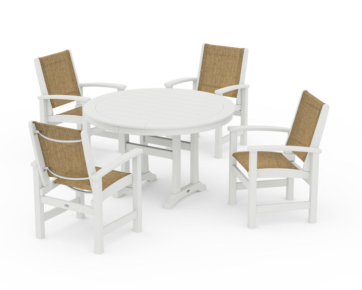 POLYWOOD® Coastal 5-Piece Round Dining Set with Trestle Legs