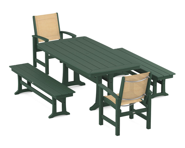 POLYWOOD® Coastal 5-Piece Dining Set with Trestle Legs and Benches