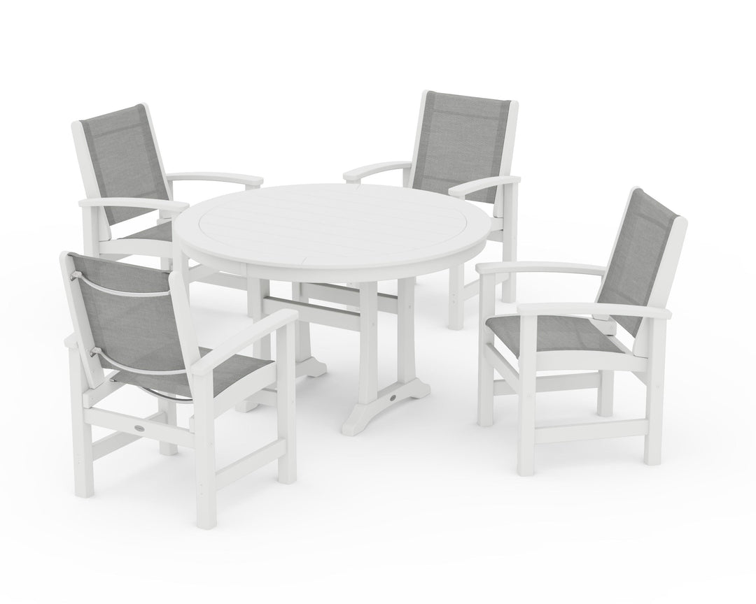 POLYWOOD® Coastal 5-Piece Round Dining Set with Trestle Legs