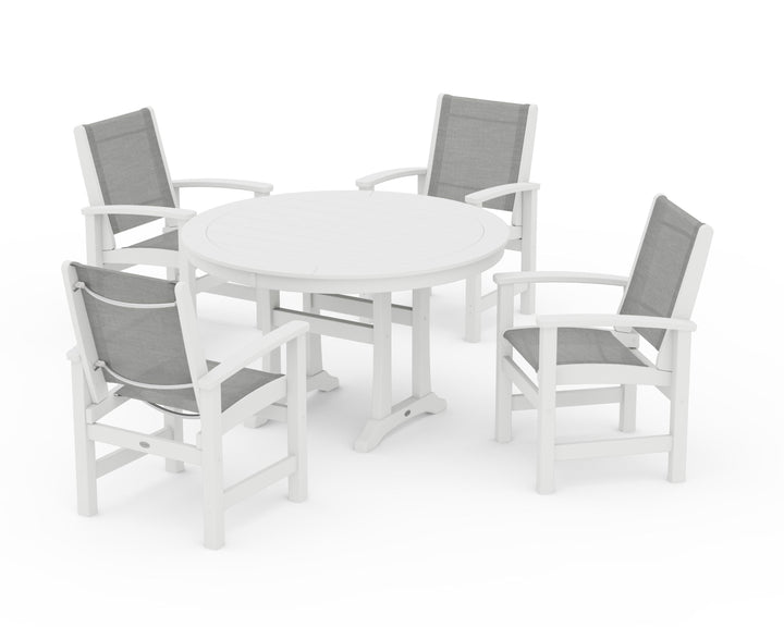 POLYWOOD® Coastal 5-Piece Round Dining Set with Trestle Legs