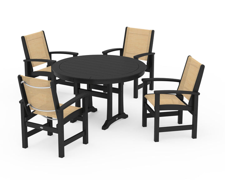 POLYWOOD® Coastal 5-Piece Round Dining Set with Trestle Legs