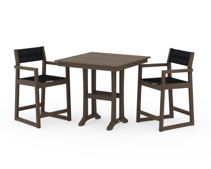 POLYWOOD® EDGE Sling Arm Chair 3-Piece Farmhouse Counter Set with Trestle Legs