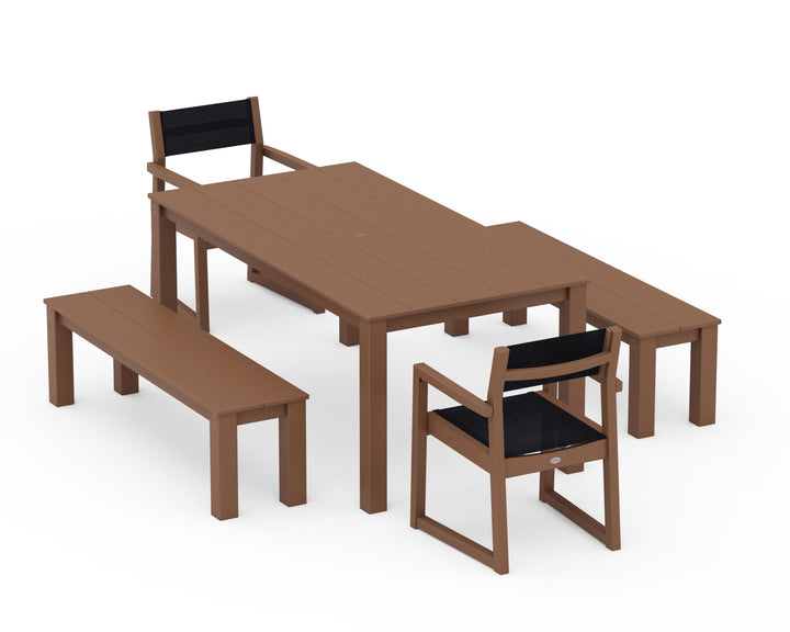 POLYWOOD® EDGE Sling Arm Chair 5-Piece Parsons Dining Set with Benches