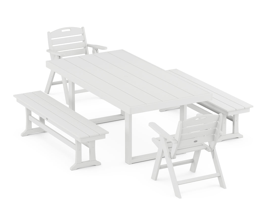 POLYWOOD® Nautical Lowback 5-Piece Dining Set with Benches