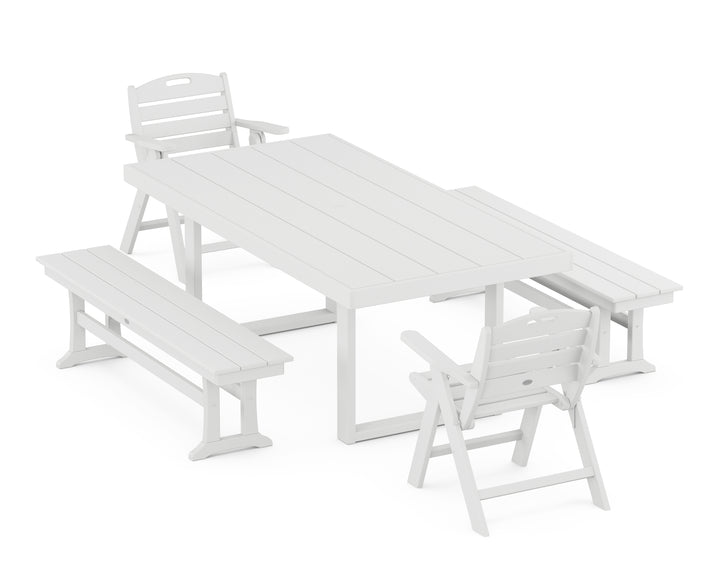 POLYWOOD® Nautical Lowback 5-Piece Dining Set with Benches