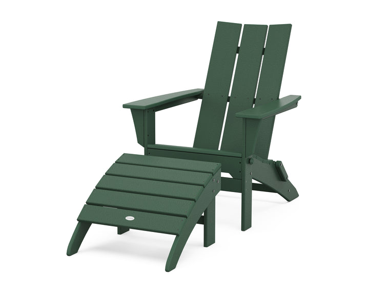 POLYWOOD® Modern Folding Adirondack Chair 2-Piece Set with Ottoman