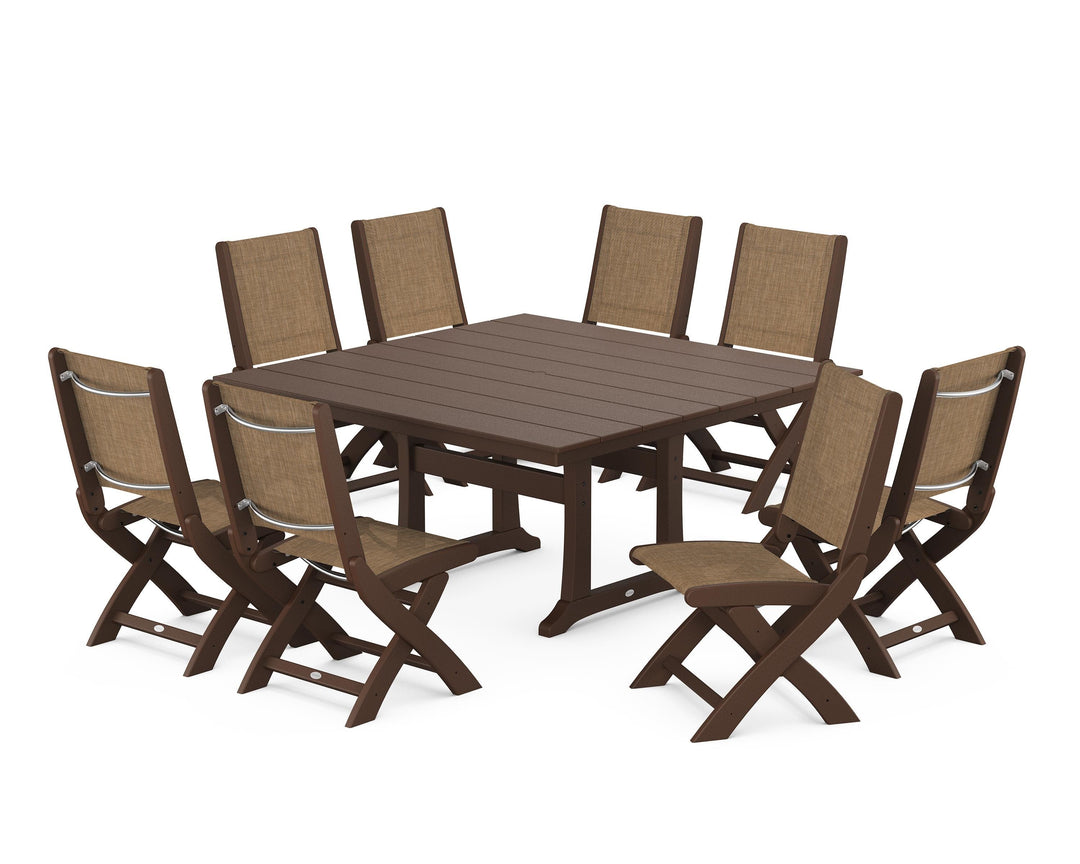 POLYWOOD® Coastal Folding Side Chair 9-Piece Farmhouse Dining Set