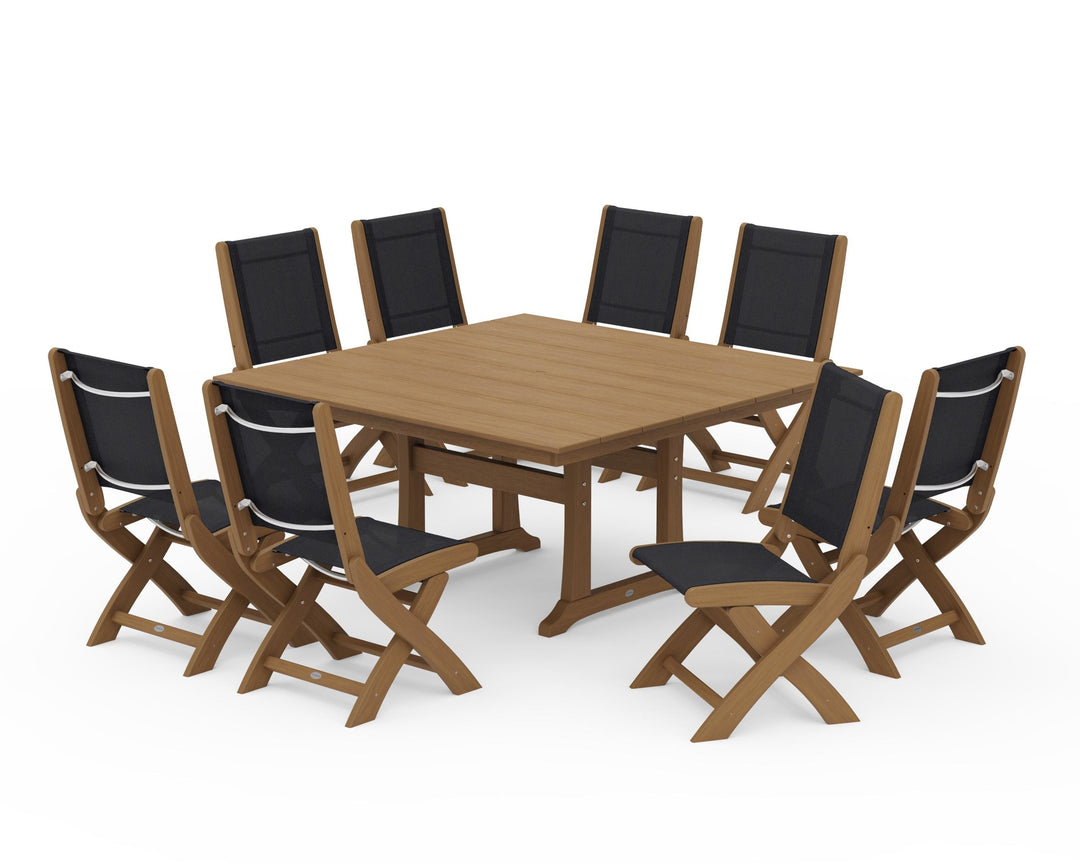 POLYWOOD® Coastal Folding Side Chair 9-Piece Farmhouse Dining Set