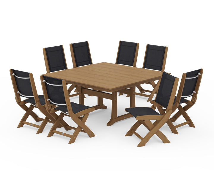 POLYWOOD® Coastal Folding Side Chair 9-Piece Farmhouse Dining Set