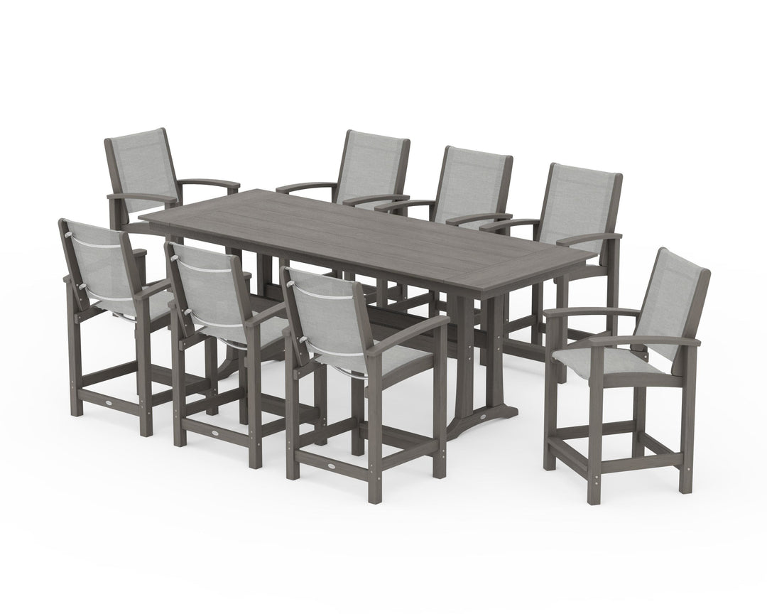POLYWOOD® Coastal 9-Piece Farmhouse Counter Set with Trestle Legs