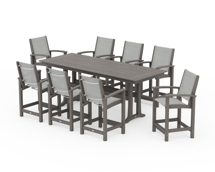 POLYWOOD® Coastal 9-Piece Farmhouse Counter Set with Trestle Legs