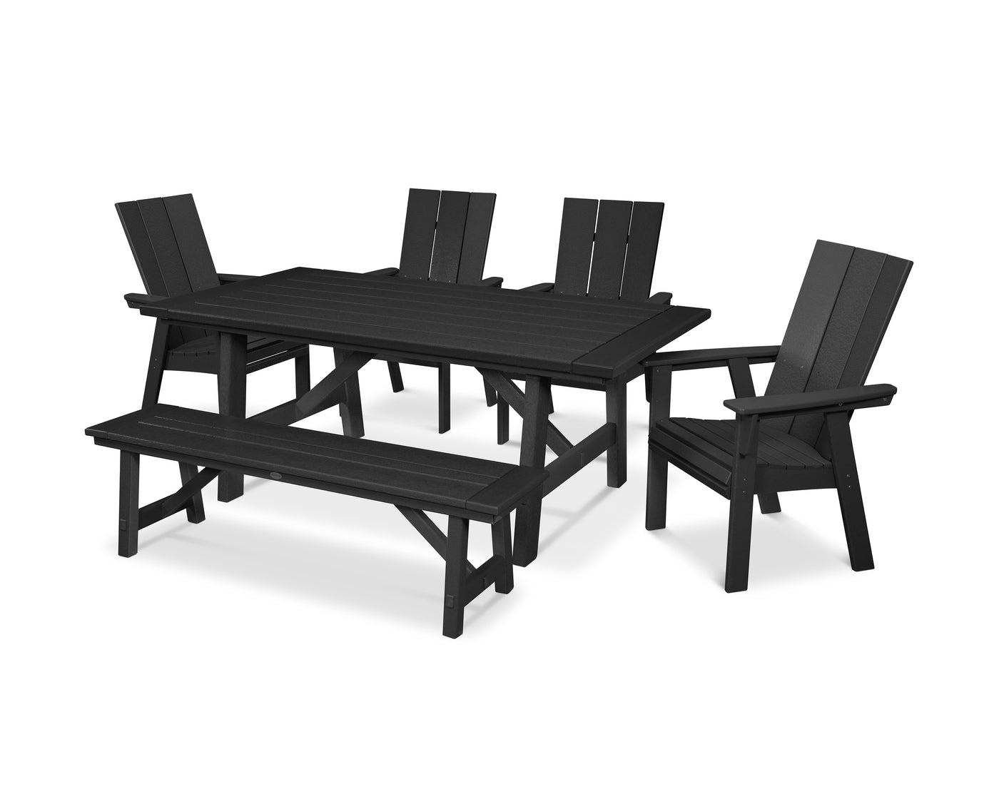 Modern Curveback Adirondack 6-Piece Rustic Farmhouse Dining Set with Bench