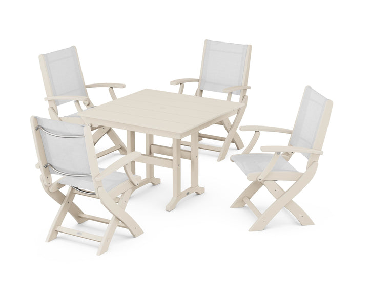 POLYWOOD® Coastal Folding Chair 5-Piece Farmhouse Dining Set