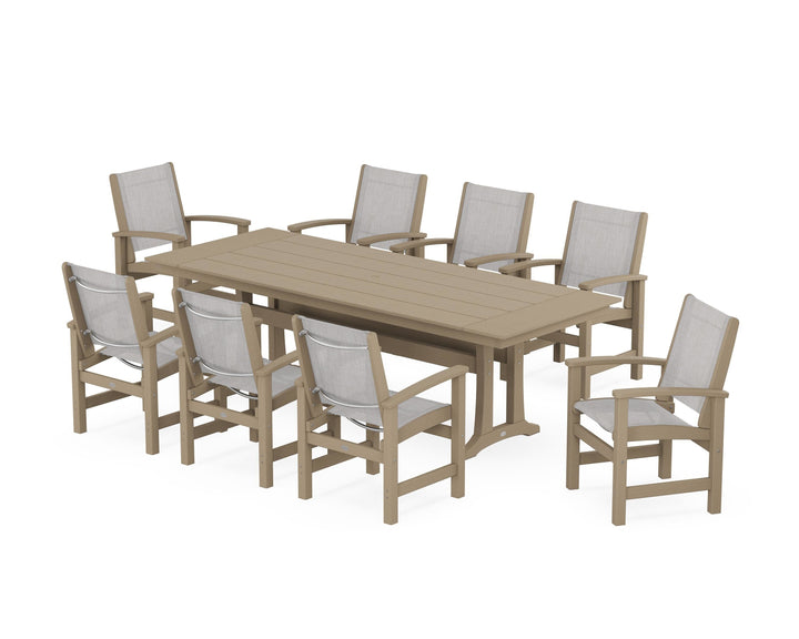 POLYWOOD® Coastal 9-Piece Farmhouse Dining Set with Trestle Legs