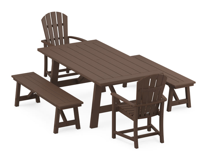 POLYWOOD® Palm Coast 5-Piece Rustic Farmhouse Dining Set With Benches