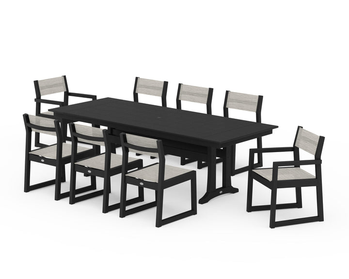 POLYWOOD® EDGE Sling 9-Piece Farmhouse Trestle Dining Set