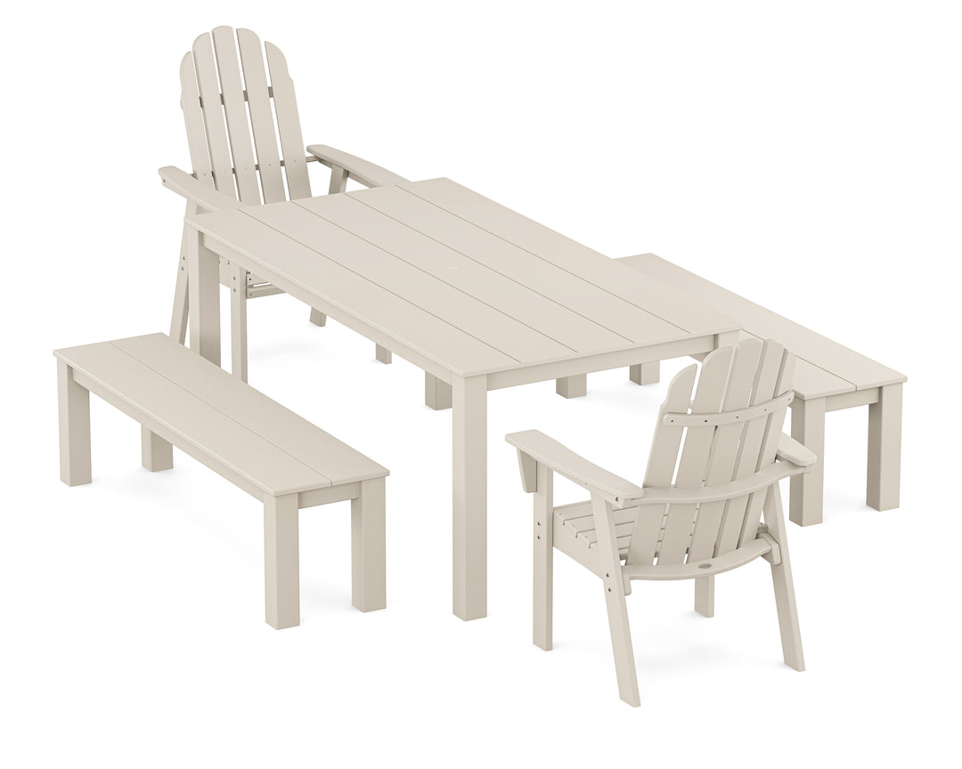 POLYWOOD® Vineyard Curveback Adirondack 5-Piece Parsons Dining Set with Benches