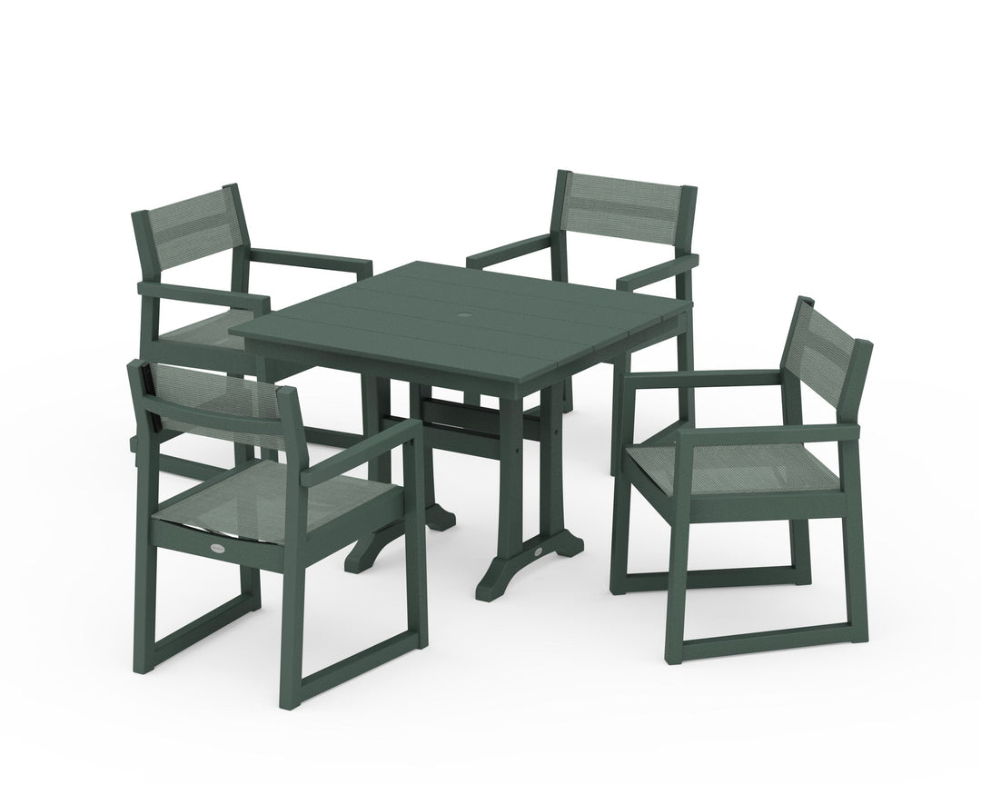 POLYWOOD® EDGE Sling 5-Piece Farmhouse Dining Set with Trestle Legs