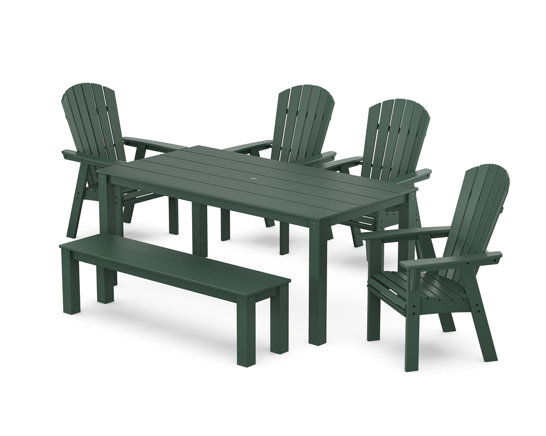POLYWOOD® Nautical Curveback Adirondack 6-Piece Parsons Dining Set with Bench