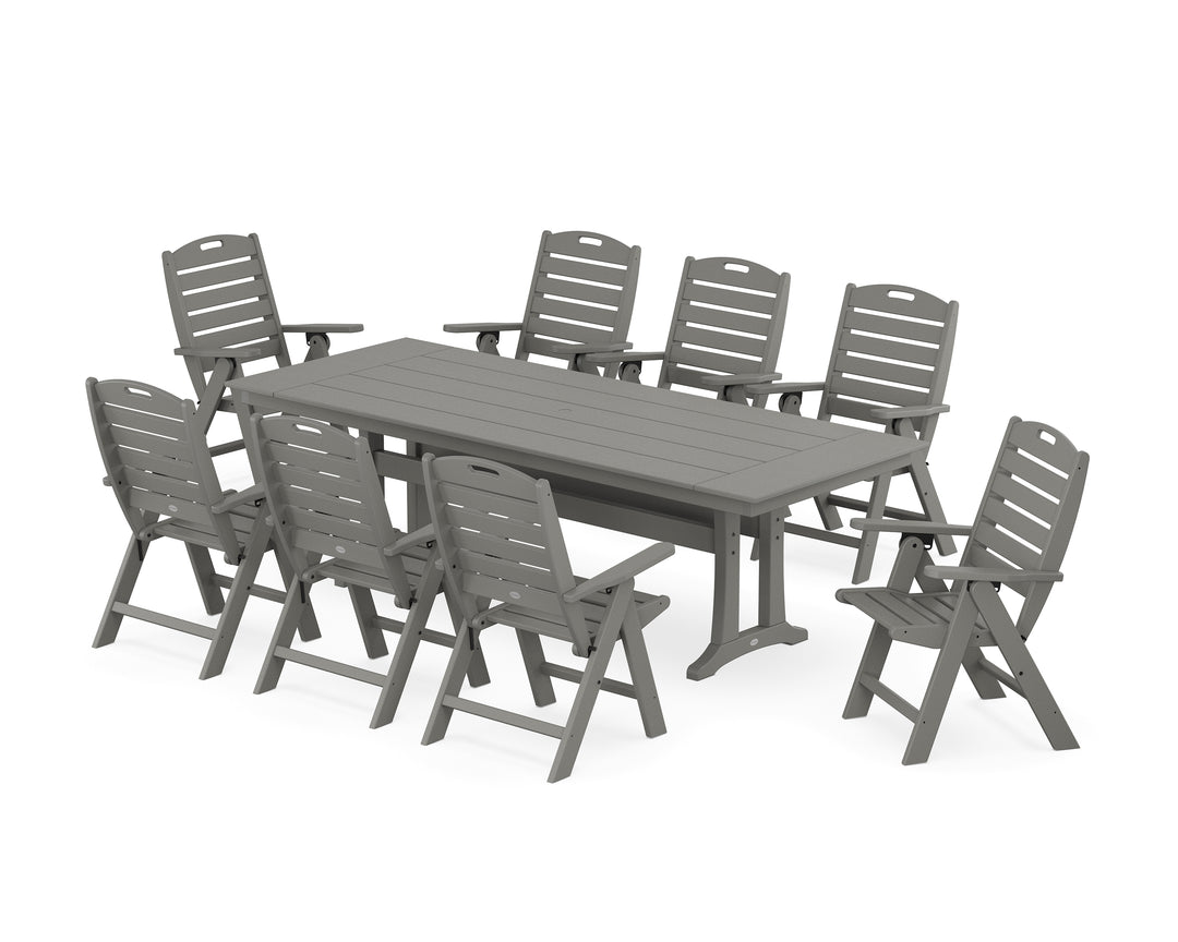 POLYWOOD® Nautical Highback 9-Piece Farmhouse Dining Set with Trestle Legs